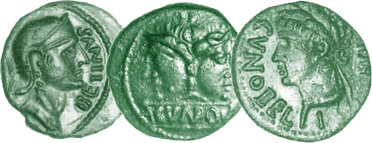Illustration of 3 roman coins